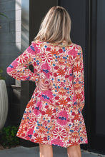 Load image into Gallery viewer, Red Fall Flower Print Long Sleeve Mini Dress
