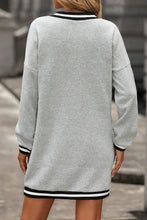 Load image into Gallery viewer, Light Grey Striped Trim V Neck Long Sleeve Preppy T Shirt Dress
