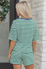 Load image into Gallery viewer, Green Stripe Drop Shoulder Boxy Casual Terry Short Set
