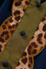Load image into Gallery viewer, Navy Blue Button Detail Leopard Metallic Trim Short Sleeve Tunic Dress
