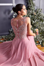 Load image into Gallery viewer, A-Line Chiffon Gown With Lace Embellished Bodice.
