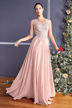 Load image into Gallery viewer, A-Line Chiffon Gown With Lace Embellished Bodice.
