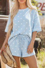 Load image into Gallery viewer, Yellow Exposed Seam Detail Polka Dot Loose Tee Drawstring Shorts Set
