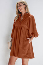 Load image into Gallery viewer, Vineyard Green Corduroy Snap Buttons Empire Waist Bracelet Sleeve Dress
