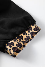 Load image into Gallery viewer, Black Leopard Patchwork Zip Collared Short Puff Sleeve Shift Mini Dress
