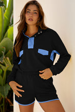 Load image into Gallery viewer, Yellow Color Block Patchwork Half Button Pullover and Shorts 2pcs Outfit
