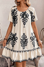 Load image into Gallery viewer, Apricot Western Print Ruffled Short Sleeve Loose Dress
