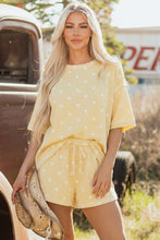 Load image into Gallery viewer, Yellow Exposed Seam Detail Polka Dot Loose Tee Drawstring Shorts Set
