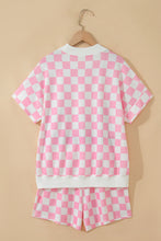 Load image into Gallery viewer, Black Checkered Print Color Block Trim Mock Neck Short Set
