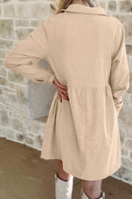 Load image into Gallery viewer, Black Corduroy Half Button Collared Long Sleeve Mini Dress
