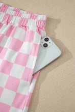Load image into Gallery viewer, Black Checkered Print Color Block Trim Mock Neck Short Set
