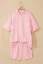 Load image into Gallery viewer, Yellow Cream Solid Color Exposed Seam Mock Neck Oversize Tee Casual Shorts 2pcs Outfit
