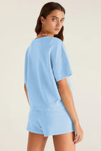 Load image into Gallery viewer, Mint Green V Neck Drop Shoulder Tee and Patchwork Drawstring Elastic Waistband Shorts Set
