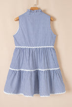 Load image into Gallery viewer, Blue Stripe Sleeveless Notched V Neck Contrast Ric Rac Mini Dress

