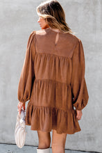 Load image into Gallery viewer, Chestnut Floral Lace Crochet Tiered Ruffled Mini Dress
