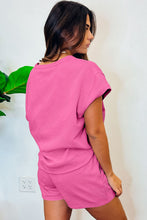 Load image into Gallery viewer, Strawberry Pink 2pcs Solid Textured Drawstring Shorts Set
