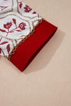 Load image into Gallery viewer, Red Geometric Floral Print Lace Trim Collared Short Sleeve Mini Dress
