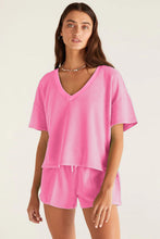 Load image into Gallery viewer, Mint Green V Neck Drop Shoulder Tee and Patchwork Drawstring Elastic Waistband Shorts Set
