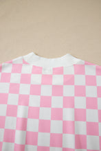 Load image into Gallery viewer, Black Checkered Print Color Block Trim Mock Neck Short Set
