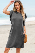 Load image into Gallery viewer, Rose Red Textured Ruffled Flutter Sleeve Mini Dress
