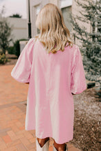 Load image into Gallery viewer, Sky Blue Stripe Color Block Patchwork Shirt Collar Button Down Puff Sleeve Mini Dress
