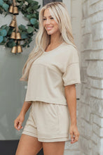Load image into Gallery viewer, Sky Blue Solid Color Contrast Textured Patchwork Raw Edge 2pcs Short Set
