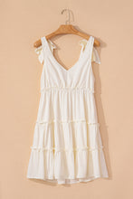 Load image into Gallery viewer, Oatmeal Solid Color Tied Straps Ruffle Tiered Mini Dress
