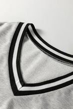 Load image into Gallery viewer, Light Grey Striped Trim V Neck Long Sleeve Preppy T Shirt Dress
