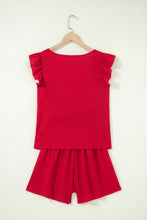 Load image into Gallery viewer, Black Textured Square Neck Top and Shirred High Waist Shorts Set
