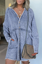 Load image into Gallery viewer, Beau Blue Mineral Wash Long Sleeve Button Up Raw Hem Pocketed Denim Dress
