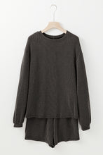 Load image into Gallery viewer, Chestnut Corded Knit Long Sleeve Top and High Waist Shorts Set
