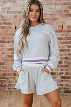 Load image into Gallery viewer, Light Grey Contrast Striped Bands Cropped Pullover and Athletic Short Set
