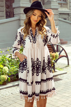 Load image into Gallery viewer, Beige Western Pattern Print Tasseled Notch V Neck Mini Dress

