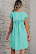Load image into Gallery viewer, Oatmeal Frilled Trim Crew Neck Loose Fit Mini Dress
