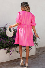 Load image into Gallery viewer, Rose Striped Print Bow Detail Short Puff Sleeve Mini Dress
