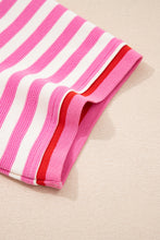 Load image into Gallery viewer, Pink Stripe Contrast Trim Short Sleeve Top Loose Shorts 2pcs Casual Outfit
