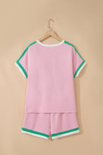 Load image into Gallery viewer, Bonbon Striped Trim Casual Tee Drawstring Shorts 2pcs Set
