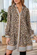 Load image into Gallery viewer, Brown Leopard Print Striped Patchwork 3/4 Sleeve Loose Mini Dress
