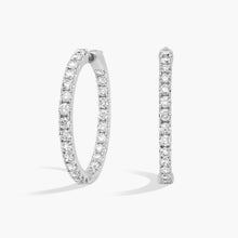 Load image into Gallery viewer, AGI Certified Inside Out 3 CTW Round Lab Grown Diamond 1" Hoop Earrings in 14K White Gold Overlay
