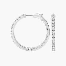 Load image into Gallery viewer, AGI Certified Inside Out 3 CTW Round Lab Grown Diamond 1" Hoop Earrings in 14K White Gold Overlay
