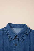Load image into Gallery viewer, Sail Blue Ruffled Edge Collared Shift Denim Dress with Pockets
