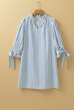 Load image into Gallery viewer, Sky Blue Stripe Knotted Bracelet Sleeve Notched Neck Shift Mini Dress
