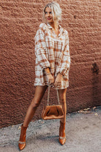 Load image into Gallery viewer, Brown Plaid Print Side Pockets Frilled Babydoll Mini Dress
