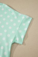 Load image into Gallery viewer, Pink Polka Dot Print Color Block Trim Mock Neck Short Set
