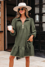 Load image into Gallery viewer, Desert Gold Quarter Zip Collar Bracelet Sleeve Textured Mini Dress
