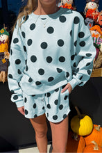 Load image into Gallery viewer, Multicolour Polka Dot Print Drop Shoulder Pullover Drawstring Shorts Set
