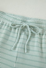 Load image into Gallery viewer, Green Stripe Raised Rib Loose Tee Drawstring Elastic Waist 2pcs Short Set
