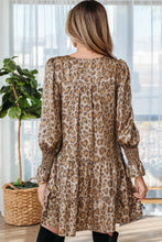 Load image into Gallery viewer, Khaki Leopard Print V Neck Ruffled Sleeve Tiered Loose Mini Dress
