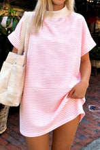 Load image into Gallery viewer, Pink Stripe Cuffed Short Sleeve Contrast Mock Neck Tee Dress
