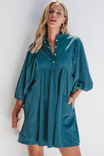 Load image into Gallery viewer, Vineyard Green Corduroy Snap Buttons Empire Waist Bracelet Sleeve Dress
